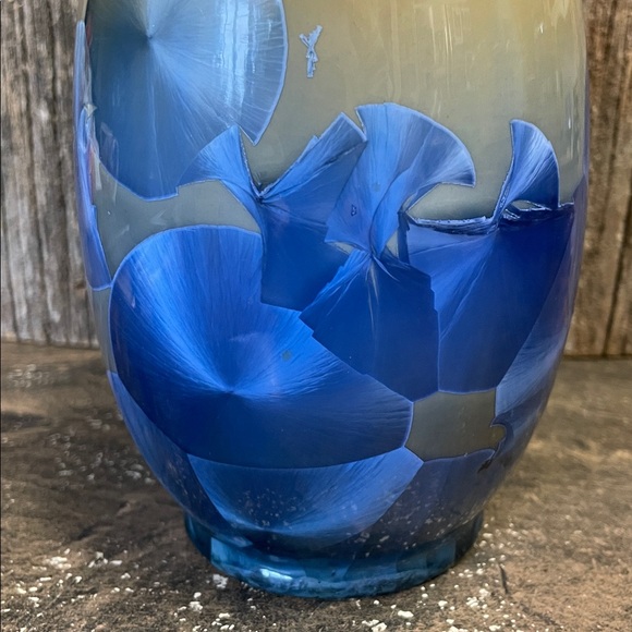 Stunning Foil | Blue/Gold/Mustard | Japanese | Crystalline Glaze | Floral | Vase - Picture 7 of 16